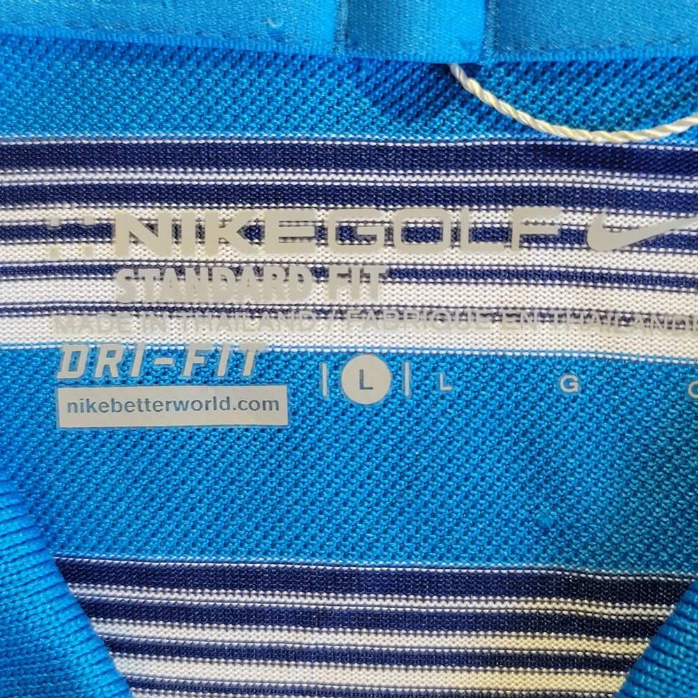NWT Nike Golf Polo Shirt Mens L Blue Striped Dri-FIT Standard Fit Short Sleeve